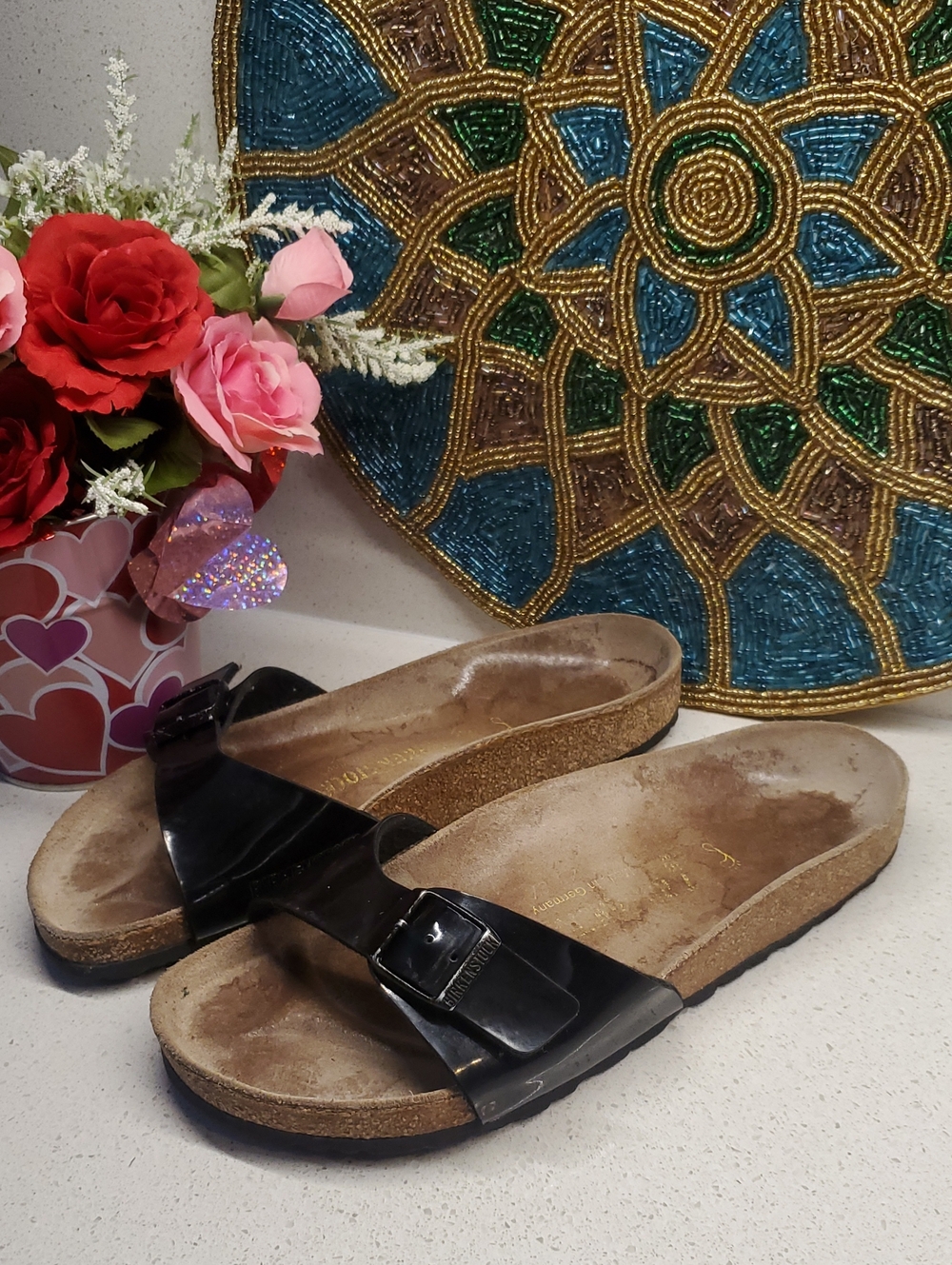 BIRKENSTOCK Black Buckle Slide Sandals (sz 6)